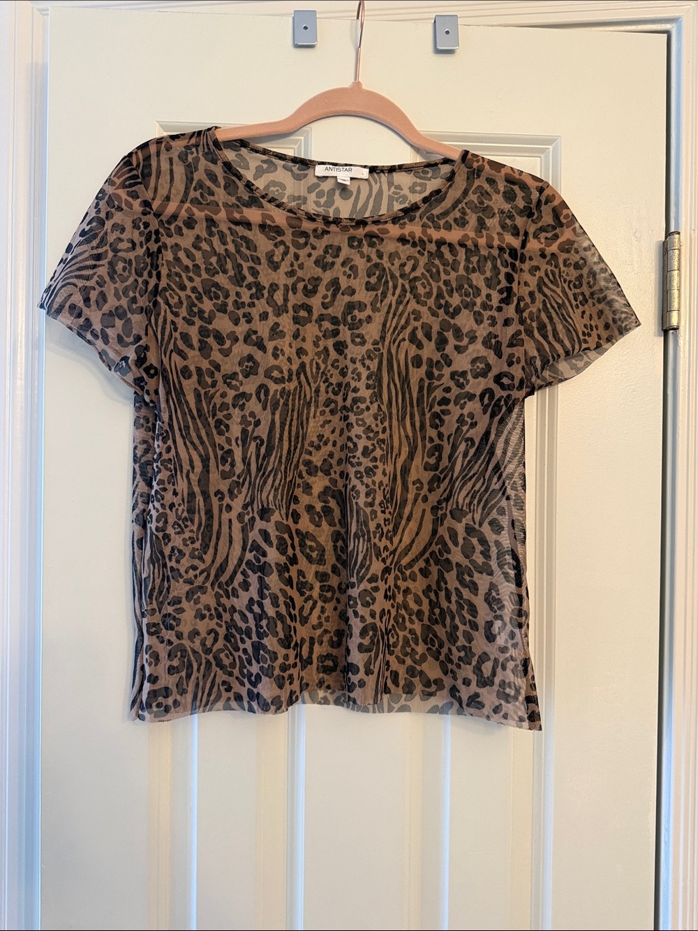 Mesh Brown and Black Animal-Print Short Sleeve Tee